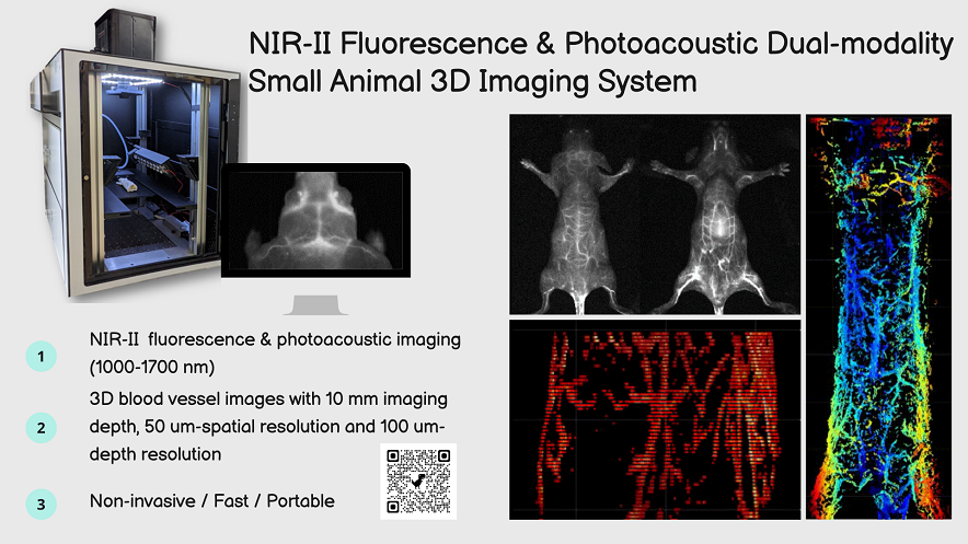 NIR-II fluorescence + photoacoustic dual-modality 3D small animal imaging system combined with self-made fluorescence/photoacoustic polymer dots for whole bodytumor blood vessel imaging