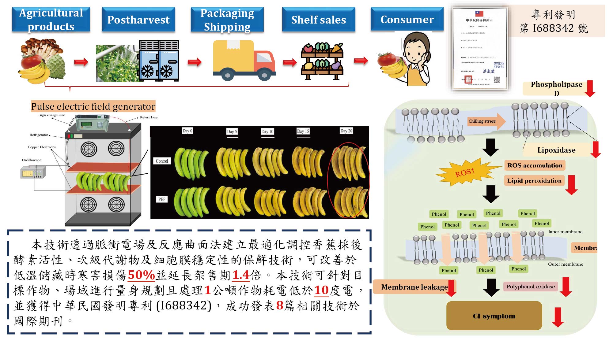 Application of a novel pulsed electric field technology to delay fruit chilling injury toward achieving a sustainable agricultural development goal