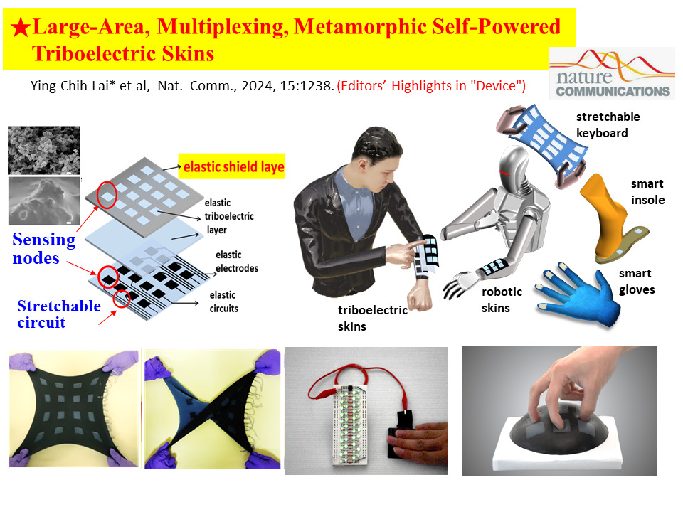 Large-Area, Untethered, Metamorphic, and Omnidirectionally-Stretchable Multiplexing Self-Powered Triboelectric Skins